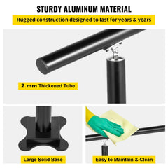 A black aluminum stair handrail with a 2mm thickened tube, large solid base, and easy-to-clean surface.