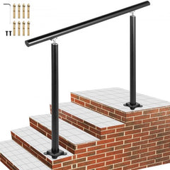 Black aluminum adjustable stair handrail kit with mounting hardware for 1-4 steps.