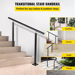 Black aluminum adjustable stair handrail kit, 4 feet long, for 1-4 steps.