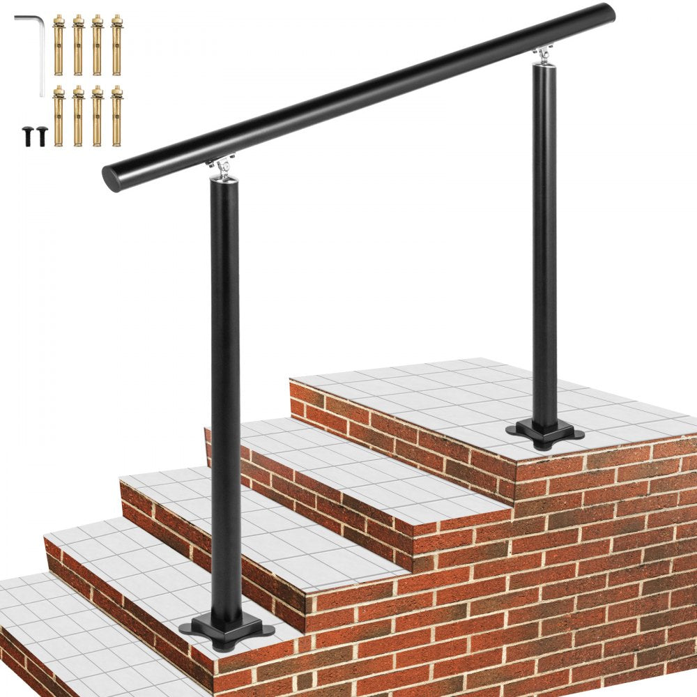 Black adjustable aluminum stair handrail kit with posts, brackets, and hardware for 1-4 steps.