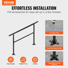 Black aluminum outdoor stair handrail adjustable for 3-4 steps with sturdy construction.