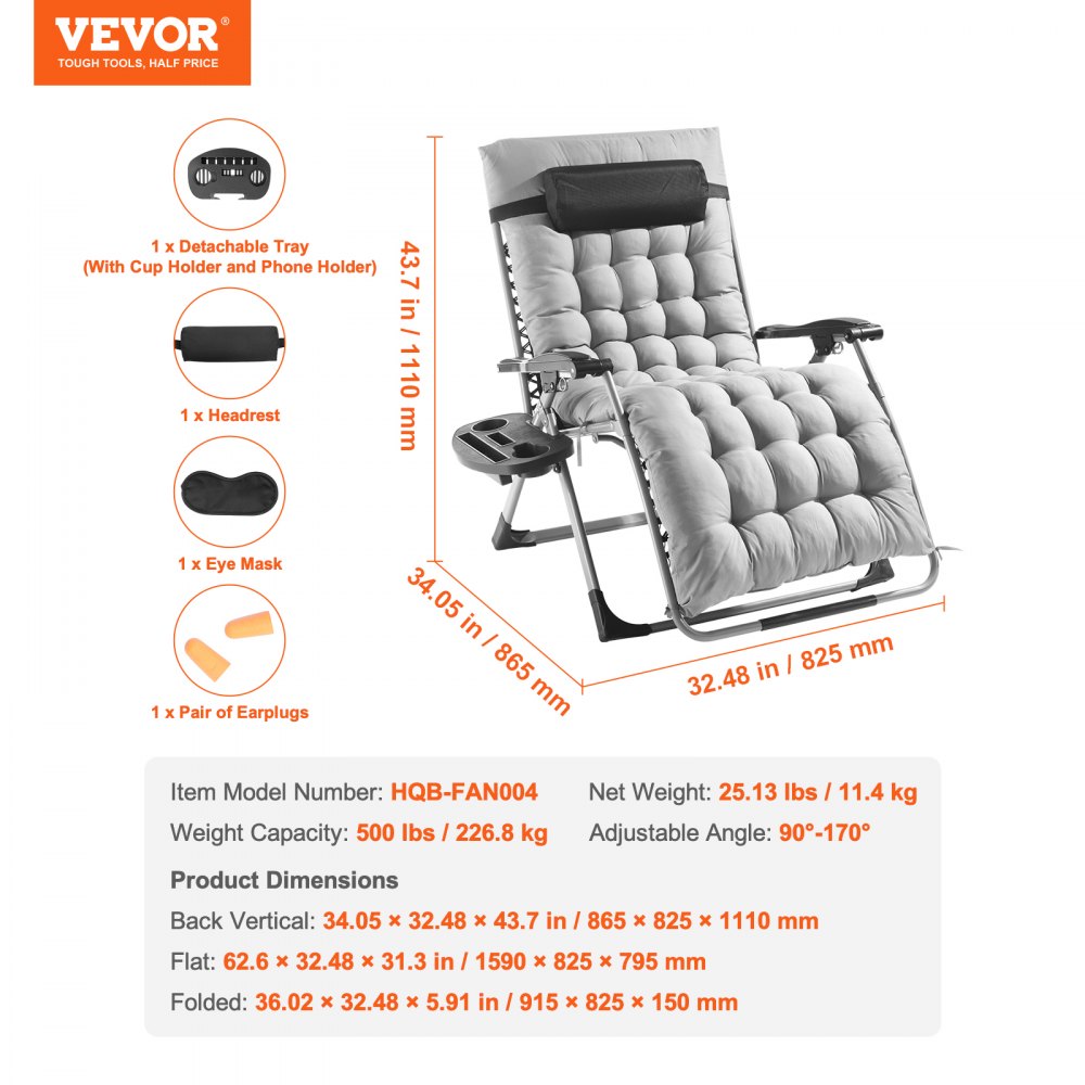 Zero Gravity Chair 33" Zero Gravity Recliner Lounge Chair Indoor & Outdoor