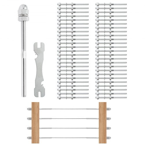 51 Pack Cable Railing Swage Threaded Stud Tension End Fitting Terminal for 1/8" Deck Cable Railing, T316 Stainless Steel, Cable Railing Tensioner 1/8" for Wood/Metal Post, Silver