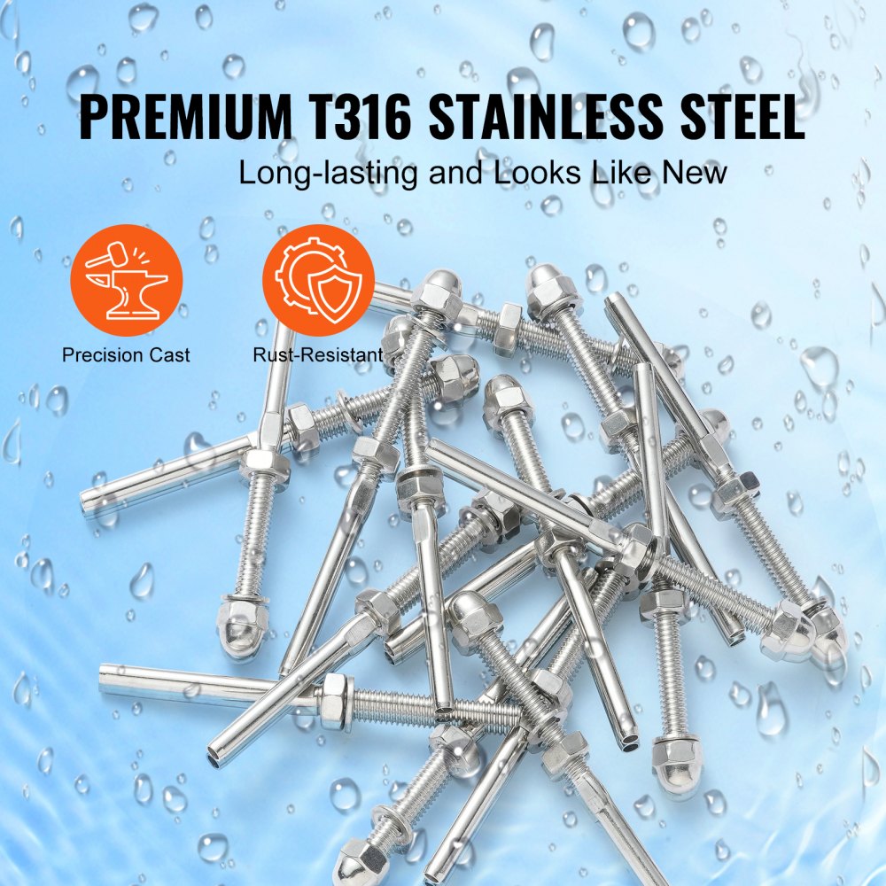 51 Pack Cable Railing Swage Threaded Stud Tension End Fitting Terminal for 1/8" Deck Cable Railing, T316 Stainless Steel, Cable Railing Tensioner 1/8" for Wood/Metal Post, Silver