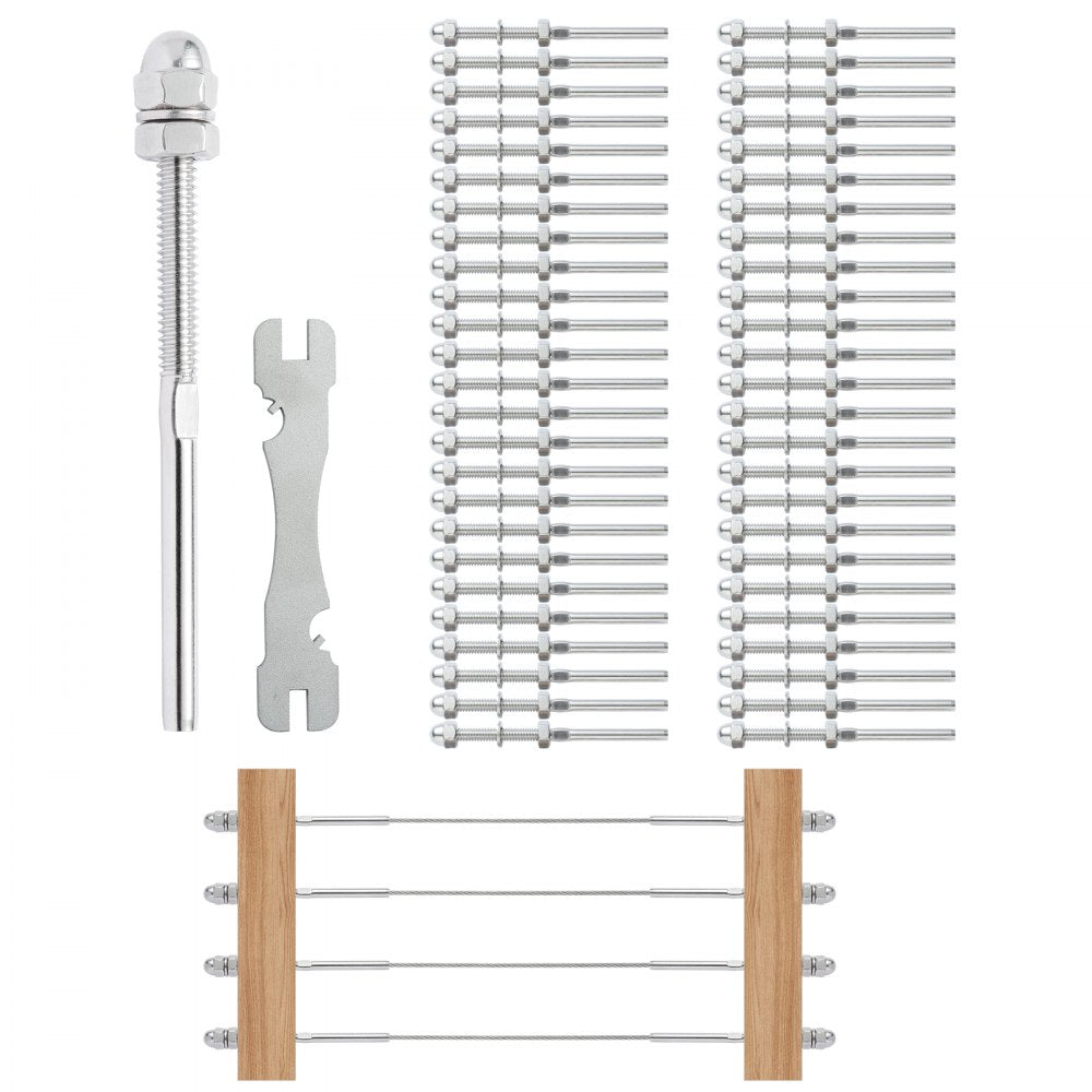 51 Pack Cable Railing Swage Threaded Stud Tension End Fitting Terminal for 1/8" Deck Cable Railing, T316 Stainless Steel, Cable Railing Tensioner 1/8" for Wood/Metal Post, Silver