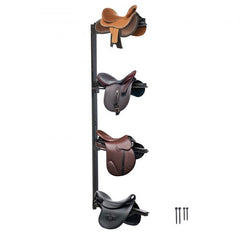 Bostome 4-tier wall mount saddle rack in carbon steel for Western and English saddles.