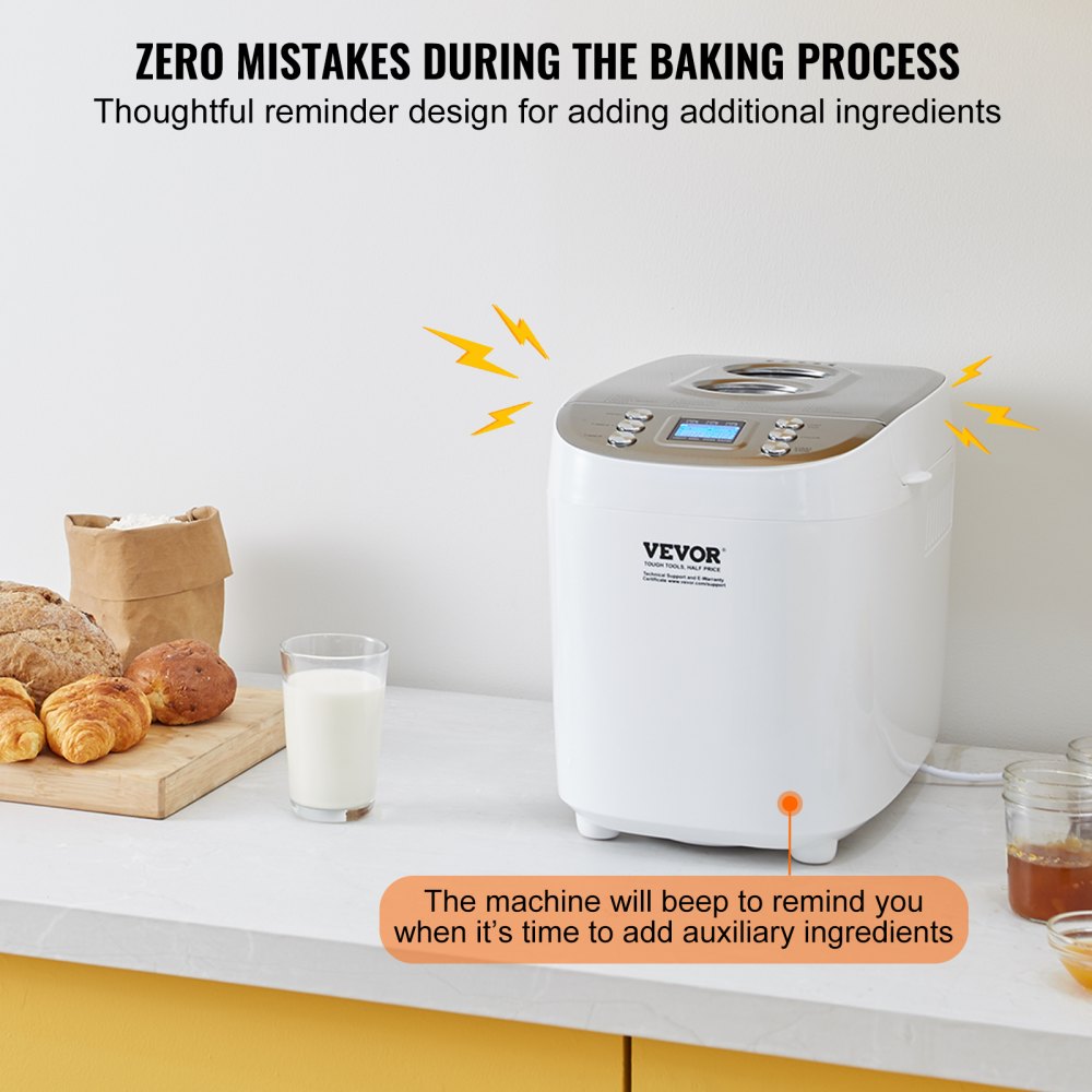 Bread Maker, 15-in-1 3LB Dough Machine, Nonstick Ceramic Pan Automatic Breadmaker with Gluten Free Setting, Whole Wheat Bread Making, Digital, Programmable, 3 Loaf Sizes, 3 Crust Colors, White