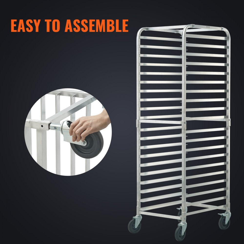 Bun Pan Rack, 20-Tier Commercial Bakery Racks with Brake Wheels, Aluminum Racking Trolley Storage for Half & Full Sheet, Speed Rack For Kitchen Home, Bread Baking Equipment, 26"L x 20.4"W x 70"H
