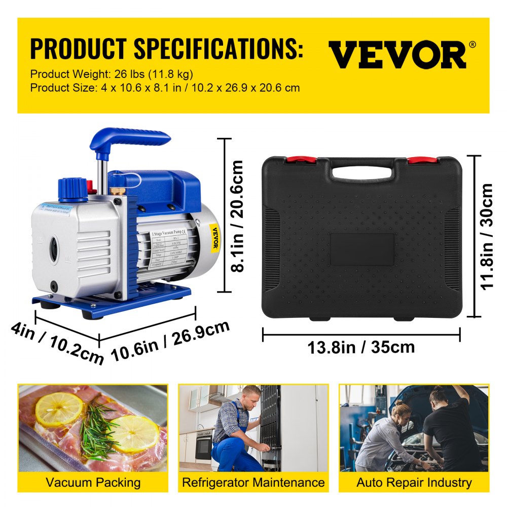 Vacuum Pump 4.8CFM 1/3 HP Single Stage HVAC A/C Refrigeration Kit 5PA Ultimate Vacuum Manifold Gauge Set R410A R134A R22 HVAC AC, 4-Way Manifold Gauge and Hose for Air Conditioning Systems