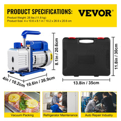 Vacuum Pump 4.8CFM 1/3 HP Single Stage HVAC A/C Refrigeration Kit 5PA Ultimate Vacuum Manifold Gauge Set R410A R134A R22 HVAC AC, 4-Way Manifold Gauge and Hose for Air Conditioning Systems