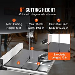 Band Saw with Stand, 10-Inch, 560 & 1100 RPM Two-Speed Benchtop Bandsaw, 370W 0.5HP Motor with Metal Stand Optimized Work Light Workbench Fence and Miter Gauge, for Woodworking Aluminum Plastic