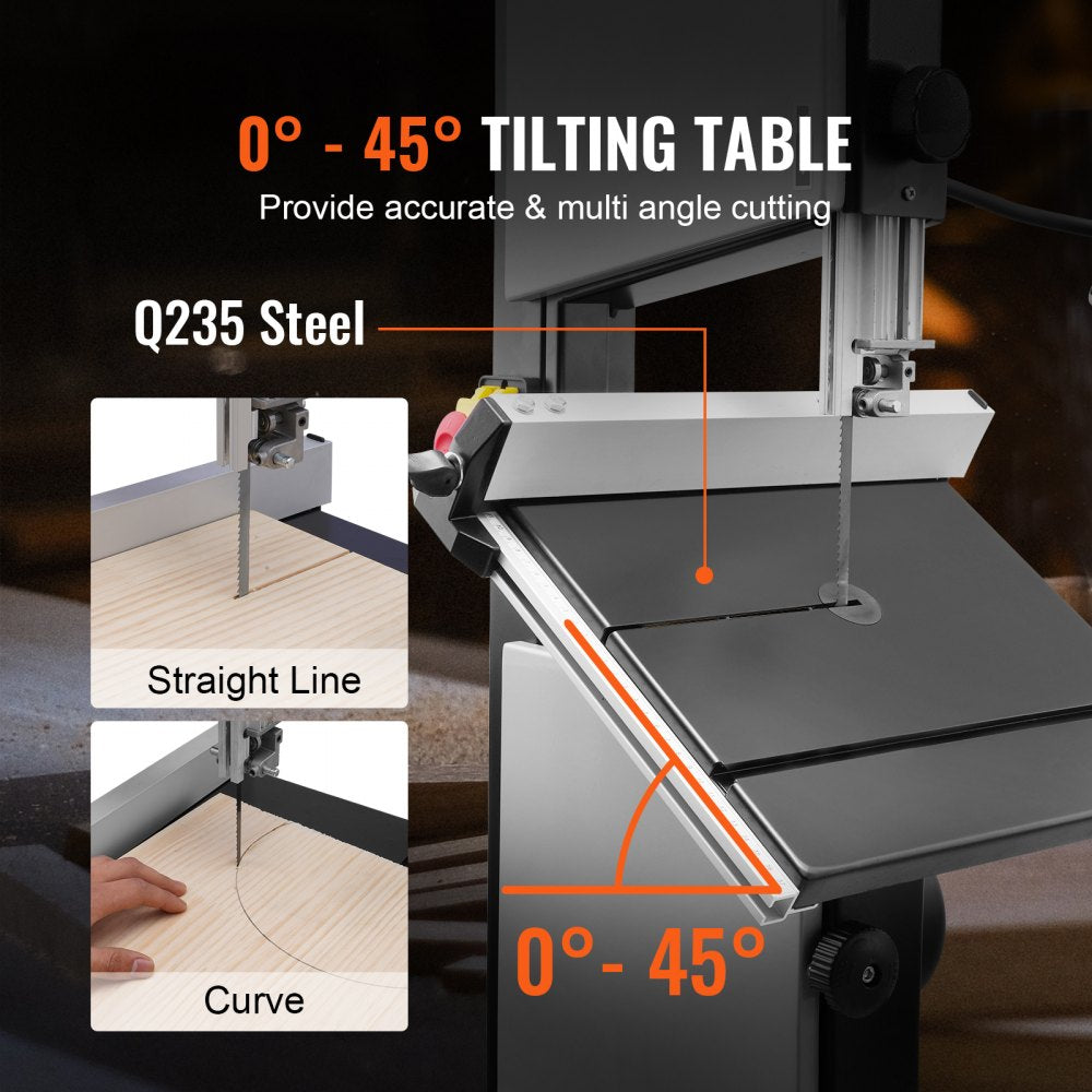 Band Saw with Stand, 10-Inch, 560 & 1100 RPM Two-Speed Benchtop Bandsaw, 370W 0.5HP Motor with Metal Stand Optimized Work Light Workbench Fence and Miter Gauge, for Woodworking Aluminum Plastic