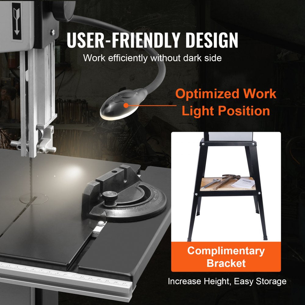 Band Saw with Stand, 10-Inch, 560 & 1100 RPM Two-Speed Benchtop Bandsaw, 370W 0.5HP Motor with Metal Stand Optimized Work Light Workbench Fence and Miter Gauge, for Woodworking Aluminum Plastic