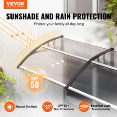 Window Door Awning Canopy 40" x 80", UPF 50+ Polycarbonate Entry Door Outdoor Window Awning Exterior, Front Door Overhang Awning for Sun Shutter, UV, Rain, Snow Protection, Hollow Sheet
