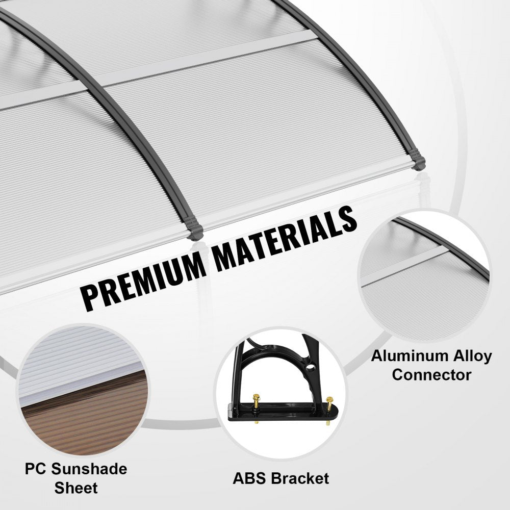 Window Door Awning Canopy 40" x 80", UPF 50+ Polycarbonate Entry Door Outdoor Window Awning Exterior, Front Door Overhang Awning for Sun Shutter, UV, Rain, Snow Protection, Hollow Sheet