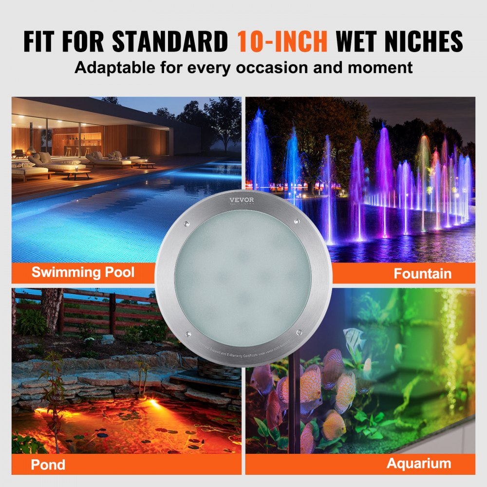 120V AC LED Pool Light, 10 Inch 40W, RGBW Color Changing Inground Swimming Pool Spa Light Underwater, with 50 FT Cord Remote Control, Fit for 10in Large Wet Niches, IP68 & Tested to UL Standards