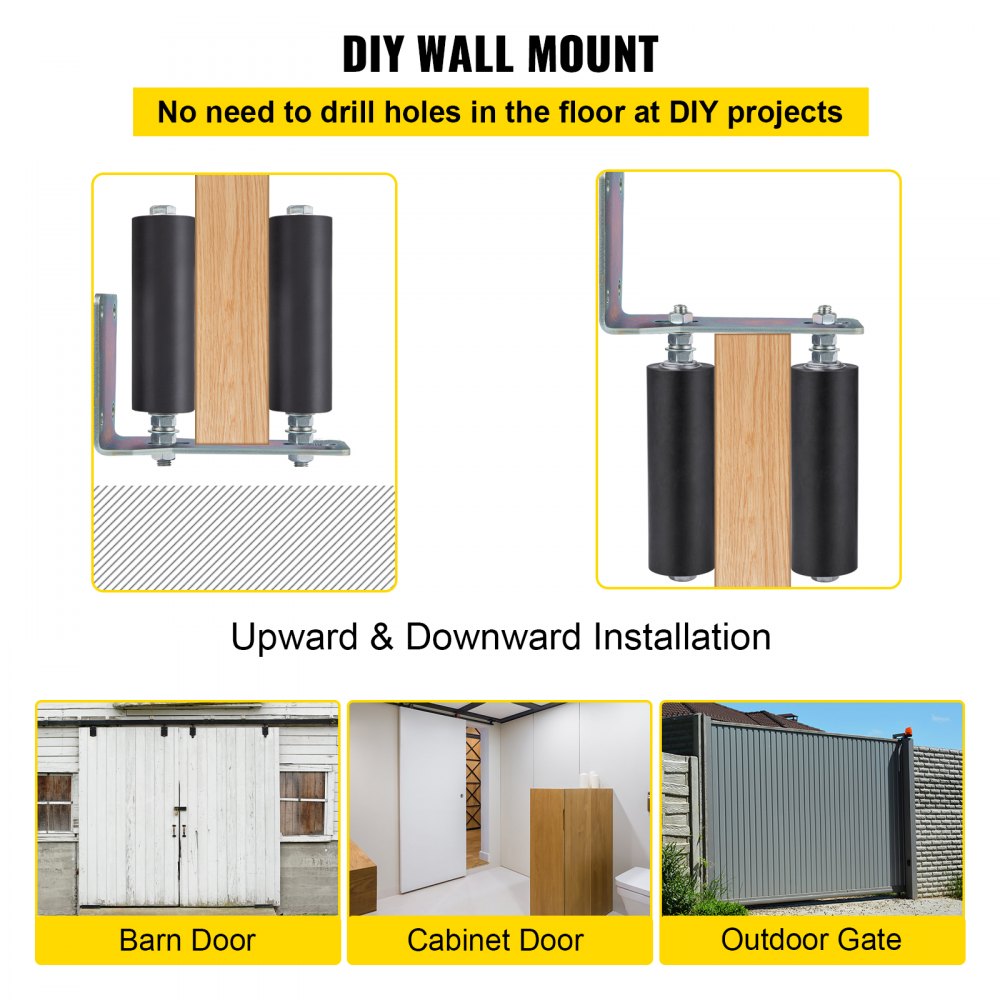 Gate Roller Guide 6" Sliding Gate Black Nylon Roller Coloring Zinc Painted Sliding Gate Guide With L-Shape Bracket and Adjustable Bolts Slide Gate Support Assembly For Sliding Gates Guide Roller