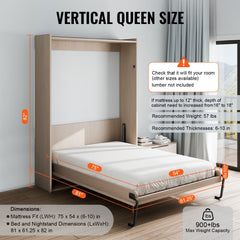 Murphy Bed Kit Full Size Vertical Deluxe DIY Wall Bed Hardware Folding