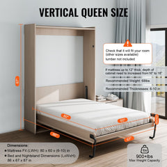 Murphy Bed Kit Queen Size Vertical Deluxe DIY Wall Bed Hardware Folding