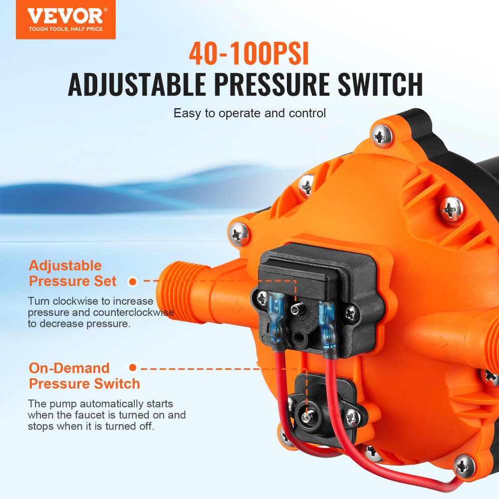 12V Water Pressure Diaphragm Pump Self-Priming Pump 70 PSI 5.5 GPM Boat RV