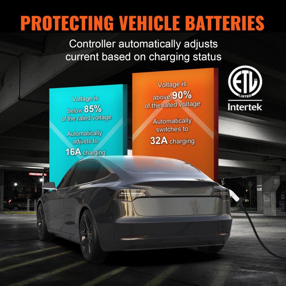 Level 2 Portable EV Charger, 32 Amp 240V, Electric Vehicle Charger with 28 ft Charging Cable NEMA 14-50P Plug, 16/20/24/32A Adjustable Current Plug-in Home EV Charging Station for SAE J1772 EVs