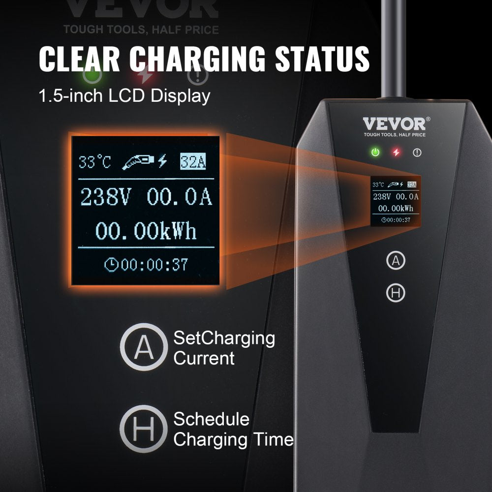 Level 2 Portable EV Charger, 32 Amp 240V, Electric Vehicle Charger with 28 ft Charging Cable NEMA 14-50P Plug, 16/20/24/32A Adjustable Current Plug-in Home EV Charging Station for SAE J1772 EVs