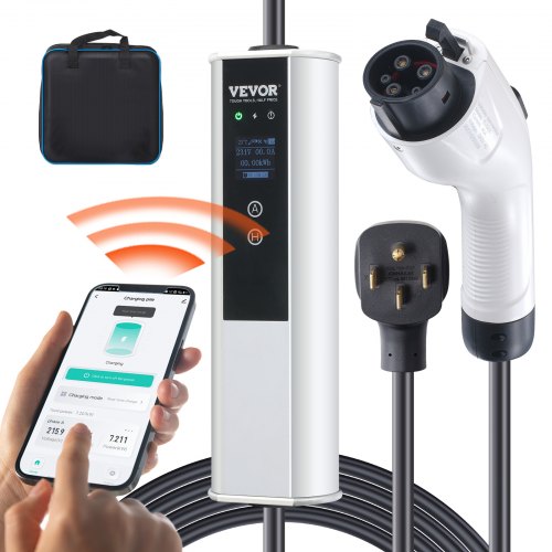 Level 2 Portable EV Charger, 40A 240V, Electric Vehicle Charger with 25 ft Charging Cable NEMA 14-50P Plug, 40A/32A/24A/16A Adjustable Current Plug-in Home EV Charging Station for SAE J1772 EVs