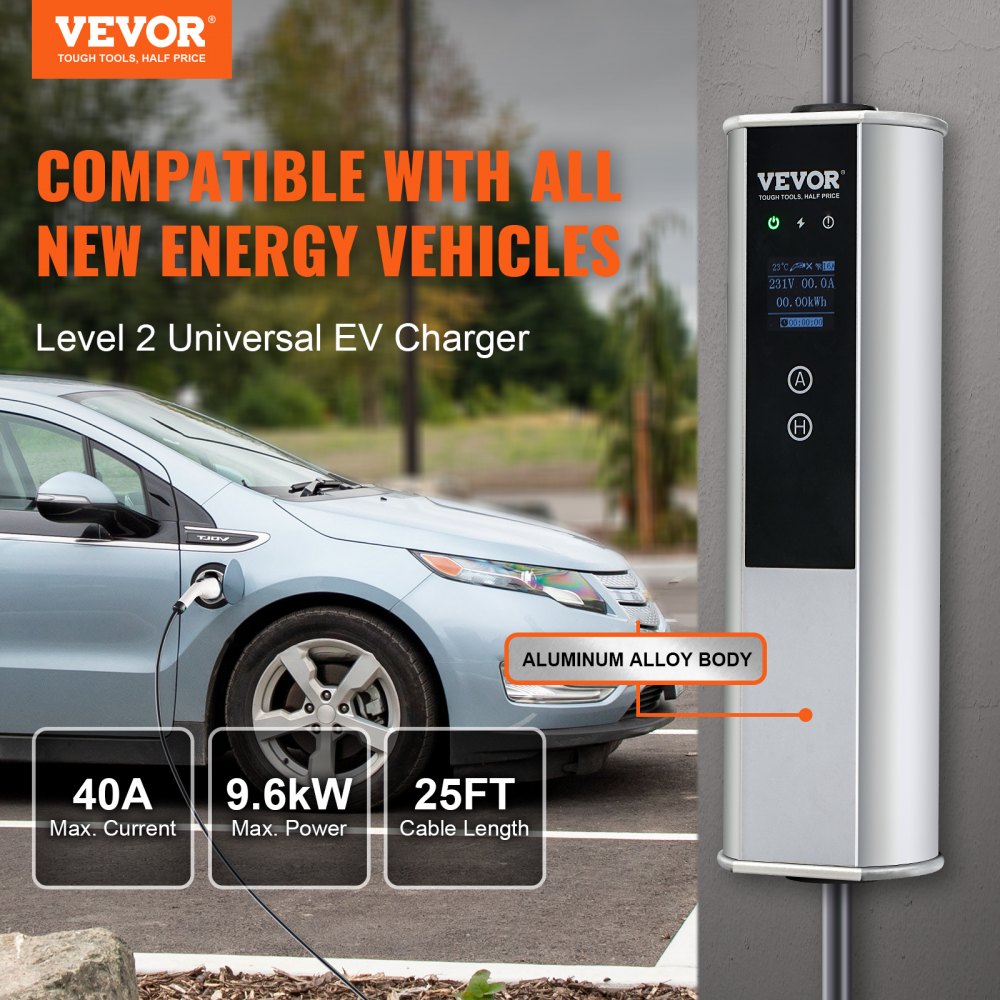 Level 2 Portable EV Charger, 40A 240V, Electric Vehicle Charger with 25 ft Charging Cable NEMA 14-50P Plug, 40A/32A/24A/16A Adjustable Current Plug-in Home EV Charging Station for SAE J1772 EVs