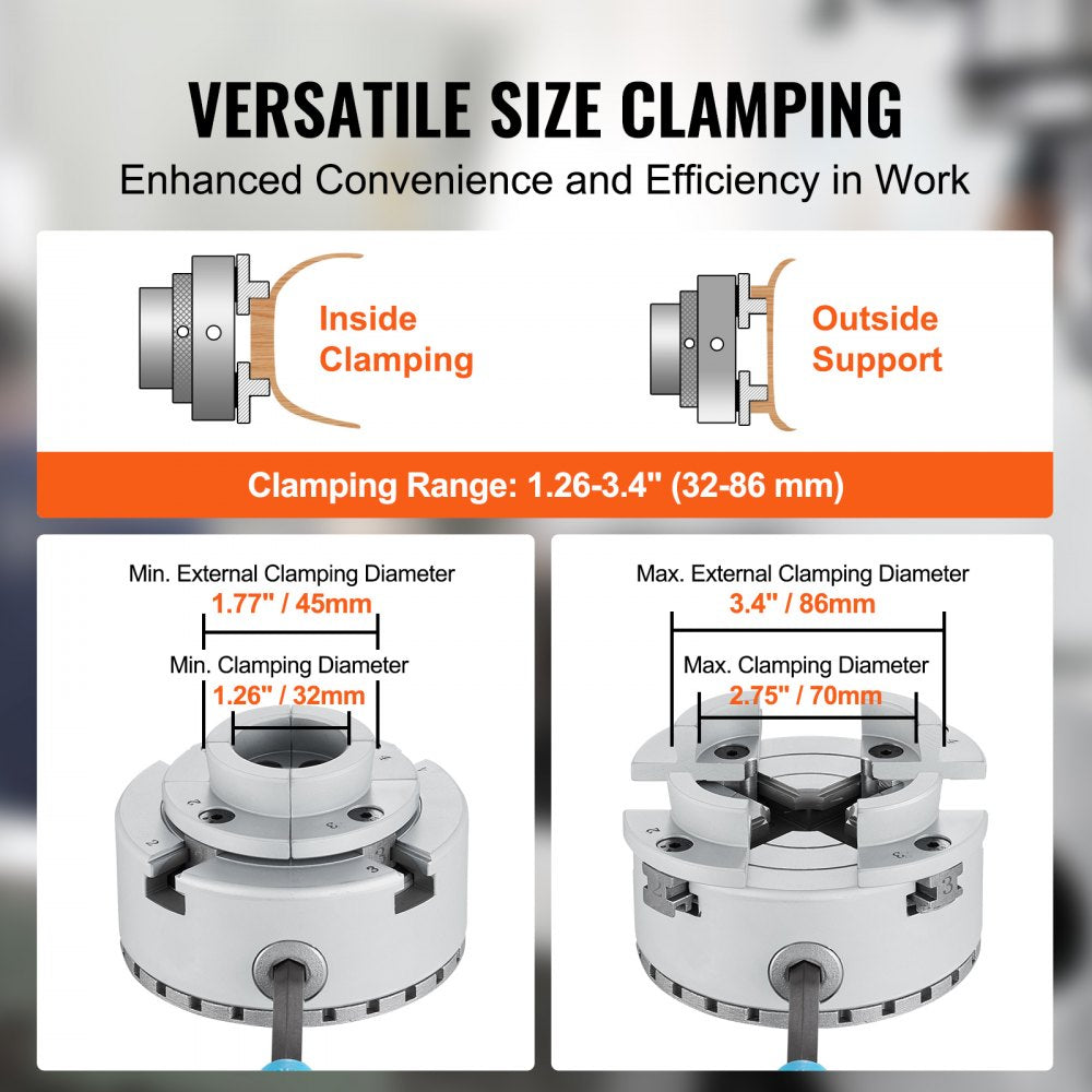 4-jaw lathe chuck with adjustable jaws, made of high-strength steel for metal turning tasks.