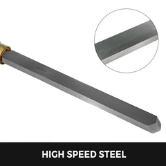 8-piece HSS lathe chisel set with red handles for wood turning.