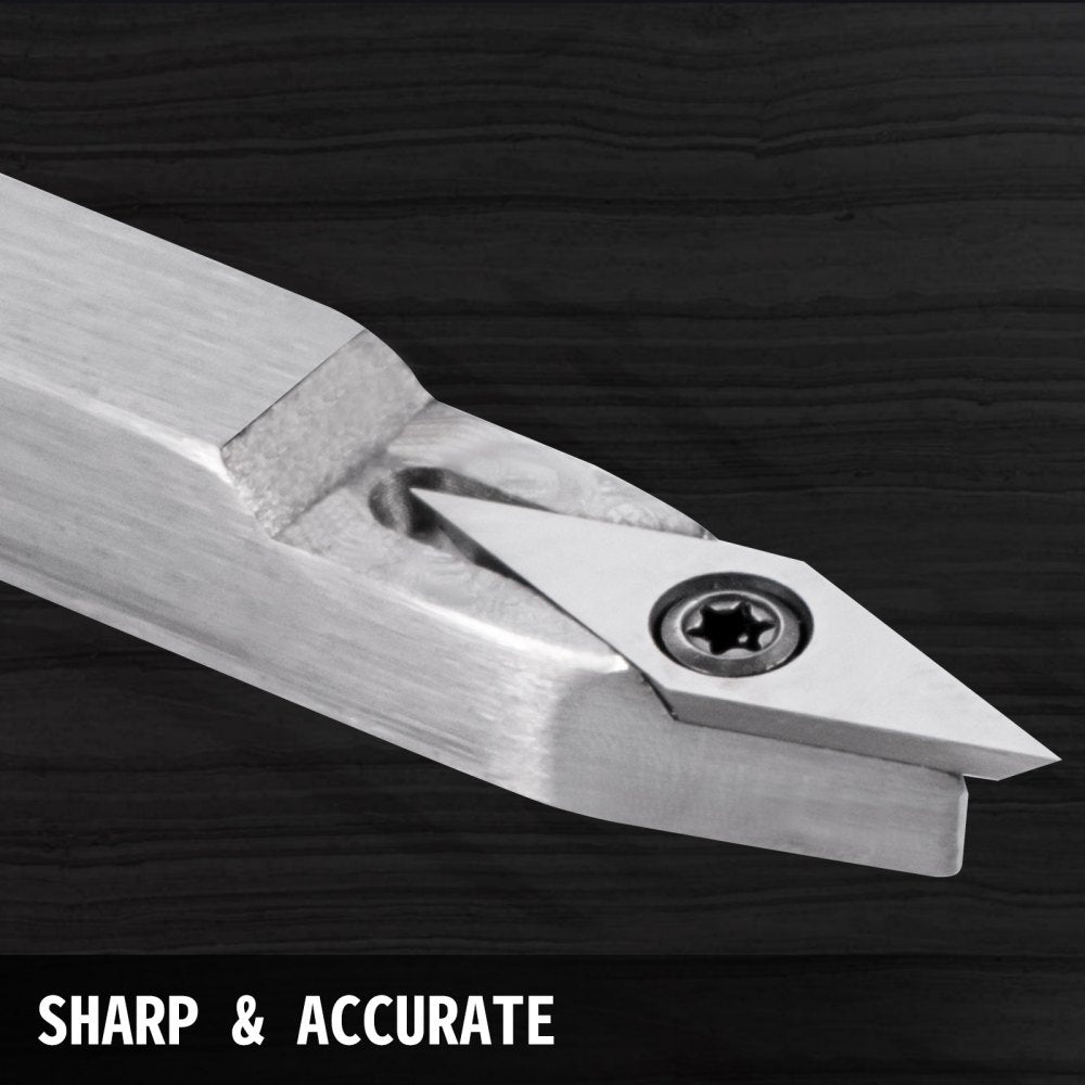 Four-piece wood turning tool set with beech handles and replaceable carbide cutters.