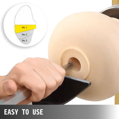Four-piece wood turning tool set with beech handles and replaceable carbide cutters.