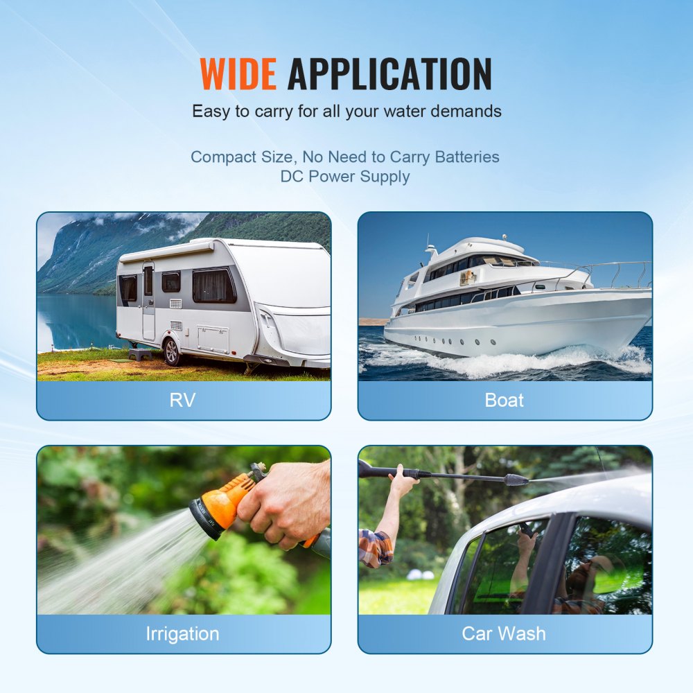 Water Diaphragm Pump, 12V DC, 3.5 GPM Flow, 55 PSI Rated Pressure (40-80 PSI Adjustable), 1/2" MNPT Self Priming Sprayer Pump with Pressure Switch for RV Camper Marine Boat Lawn, FCC Certified