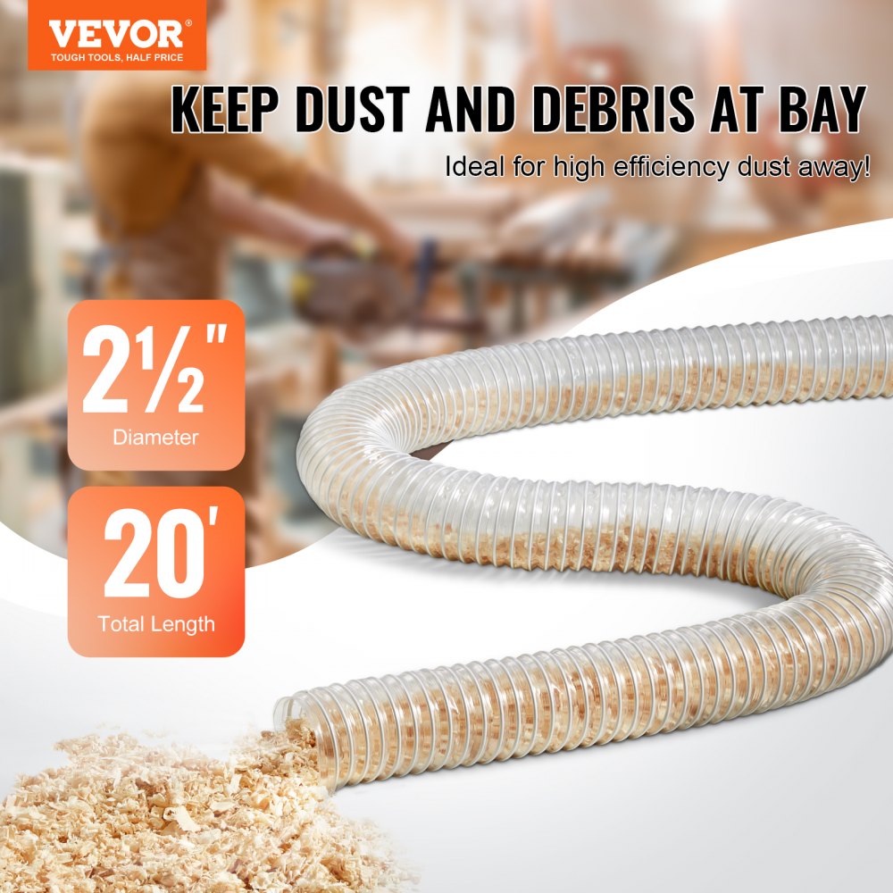 2.5`` x 20` Dust Collection Hose Thickened PVC Flexible Clear Hose