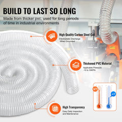 2.5`` x 20` Dust Collection Hose Thickened PVC Flexible Clear Hose