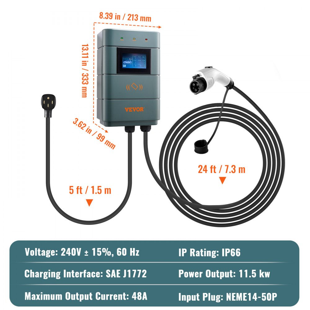 Level 2 Electric Vehicle Charging Station, 0-48A Adjustable, 11.5 kW 240V NEMA14-50 Plug Smart EV Charger with WiFi, 24-Foot TPE Charging Cable for Indoor/Outdoor Use, ETL & Energy Star Certifie