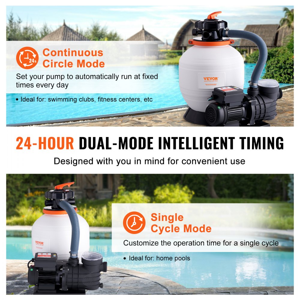 Sand Filter Pump for Above Ground Pools, 14-inch, 3000 GPH, 3/4 HP Swimming Pool Pumps System & Filters Combo Set with 6-Way Multi-Port Valve & Strainer Basket, for Domestic and Commercial Pools