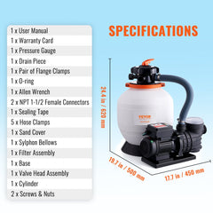 Sand Filter Pump for Above Ground Pools, 14-inch, 3000 GPH, 3/4 HP Swimming Pool Pumps System & Filters Combo Set with 6-Way Multi-Port Valve & Strainer Basket, for Domestic and Commercial Pools