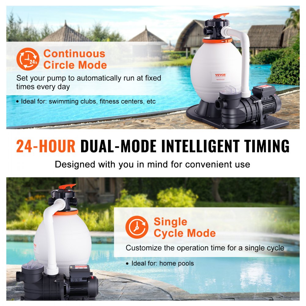 Sand Filter Pump for Above Ground Pools, 16-inch, 3500 GPH, 1 HP Swimming Pool Pumps System & Filters Combo Set with 6-Way Multi-Port Valve and Strainer Basket, for Domestic and Commercial Pools