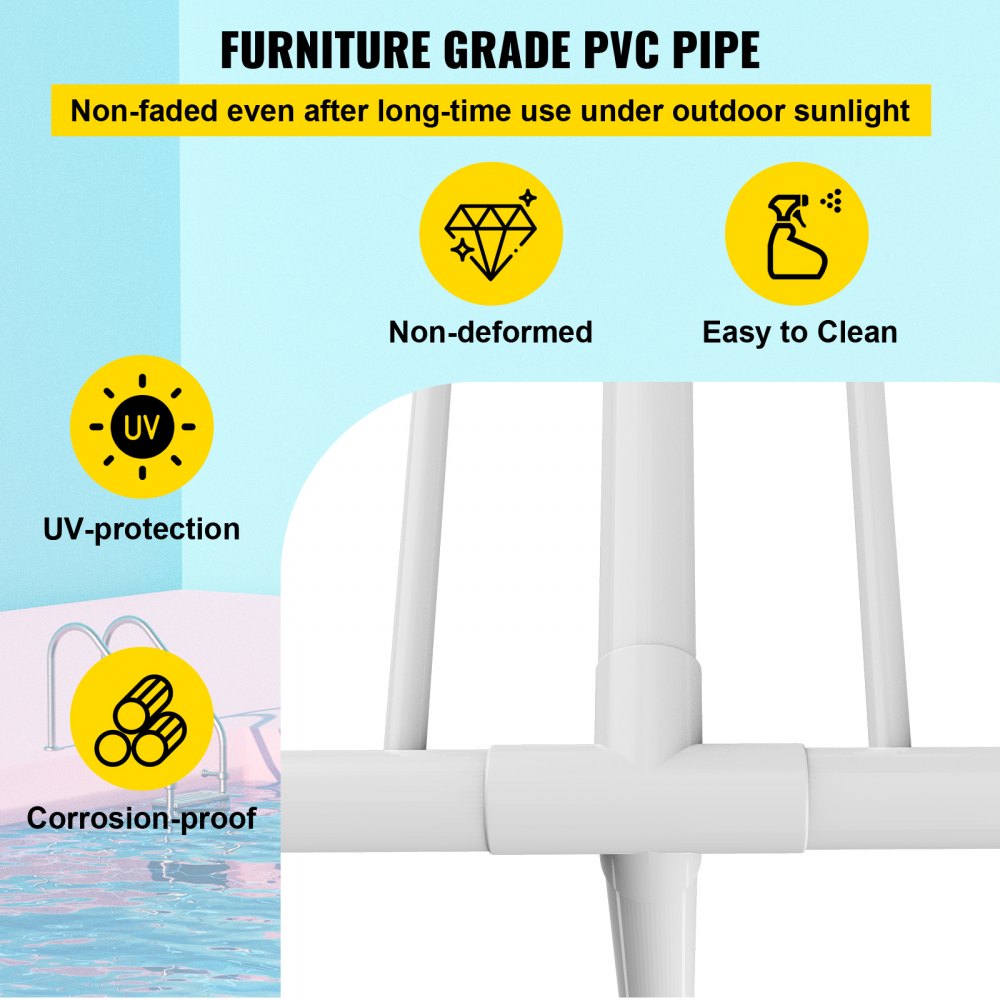 White freestanding pool towel rack with five bars and sturdy base for outdoor organization.