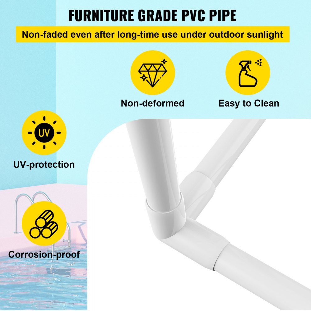 Pool Towel Rack, 5 Bar, White, Freestanding Outdoor PVC Trapedozal Poolside Storage Organizer, Include 8 Towel Clips, Mesh Bag, Hook, Also Stores Floats and Paddles, for Beach, Swimming Pool