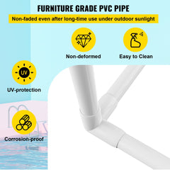 Pool Towel Rack, 5 Bar, White, Freestanding Outdoor PVC Trapedozal Poolside Storage Organizer, Include 8 Towel Clips, Mesh Bag, Hook, Also Stores Floats and Paddles, for Beach, Swimming Pool