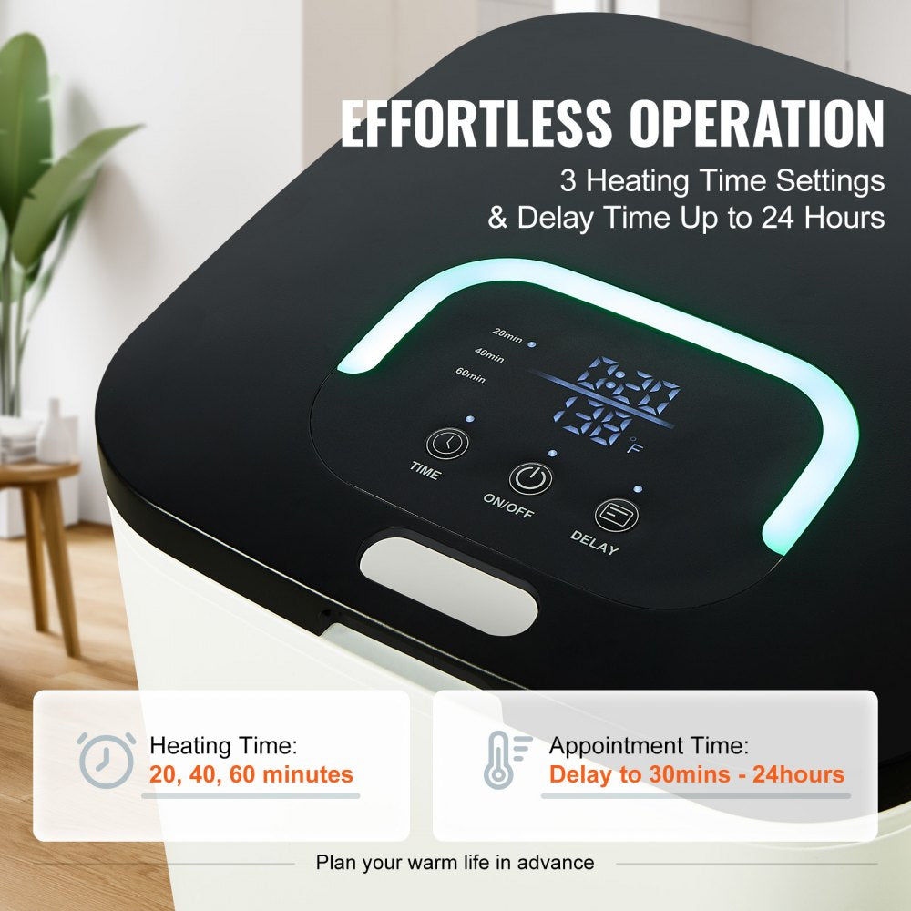 Black 20L towel warmer bucket with LED display, timer controls, and child lock on front panel.