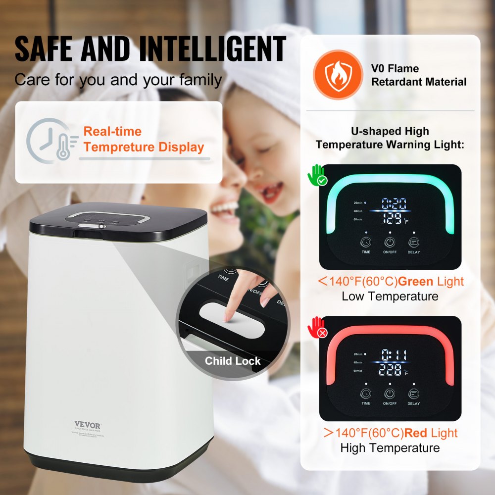White Bostome 20L towel warmer bucket with LED temperature display, child lock, and safety lights.