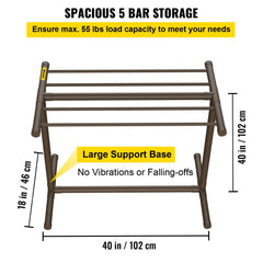 Freestanding brown PVC pool towel rack with five bars for organizing towels and swim gear.