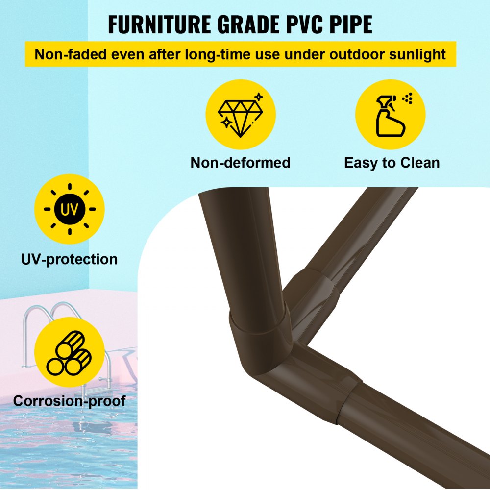 Brown 5-bar freestanding PVC pool towel rack with UV protection and rust-proof design.