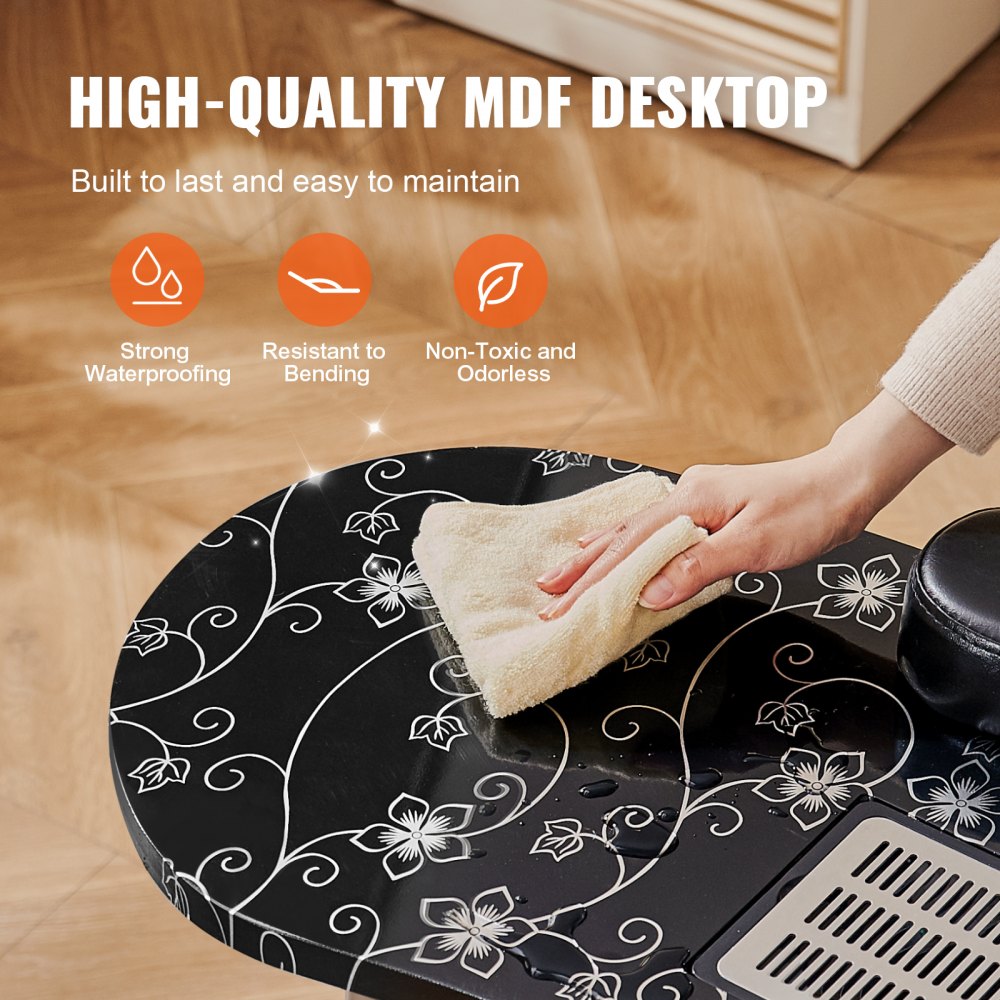 Portable Manicure Table, Foldable Nail Table with Electric Dust Collector, Moveable Nail Tech Desk & 4 Wheels, 3 Dust Bags, Bendable LED Lamp, MDF Nail Art Workstation for Home Spa Beauty Salon