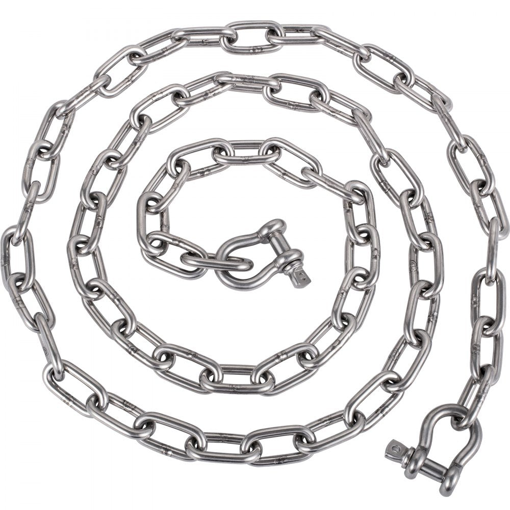 Anchor Chain, 6` x 5/16" 316 Stainless Steel Chain, 3/8" Anchor Chain Shackle, 7120lbs Anchor Lead Chain Breaking Load, 9460lbs Anchor Chain Shackle Breaking Load, Anchor Chain for Small Boats