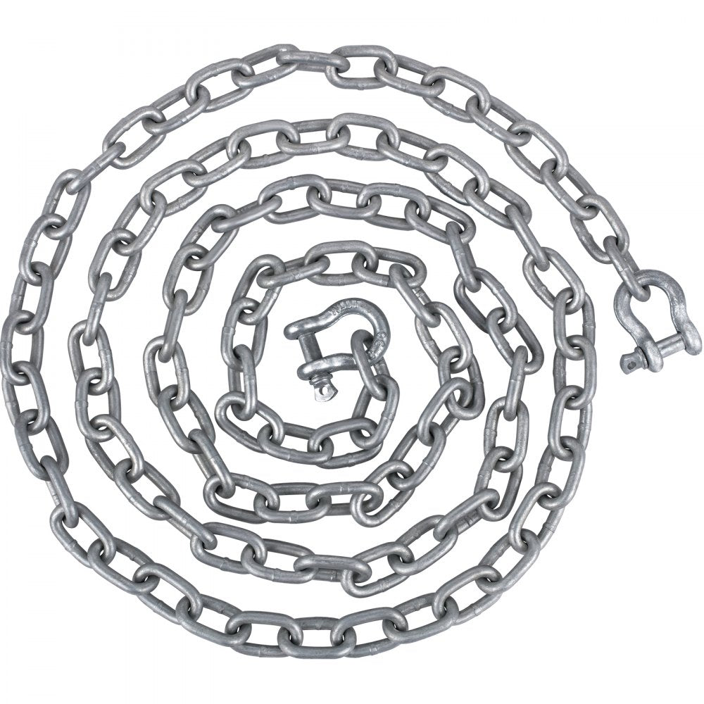 Anchor Chain, 10` x 5/16" Galvanized Steel Chain, 3/8" Anchor Chain Shackle, 11650lbs Anchor Lead Chain Breaking Load, 9460lbs Anchor Chain Shackle Breaking Load, Anchor Chain for Boats, Ships