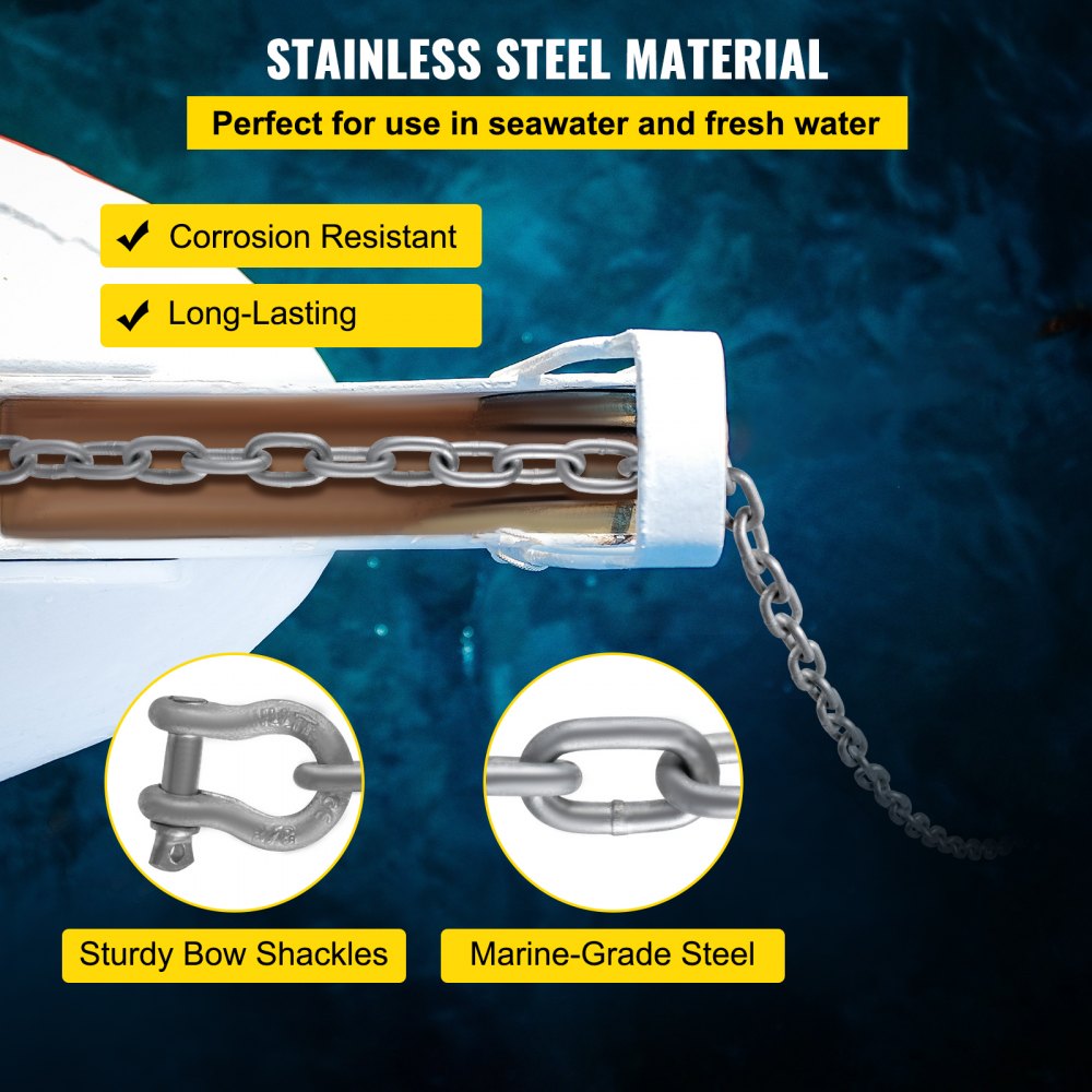 Anchor Chain, 10` x 5/16" Galvanized Steel Chain, 3/8" Anchor Chain Shackle, 11650lbs Anchor Lead Chain Breaking Load, 9460lbs Anchor Chain Shackle Breaking Load, Anchor Chain for Boats, Ships